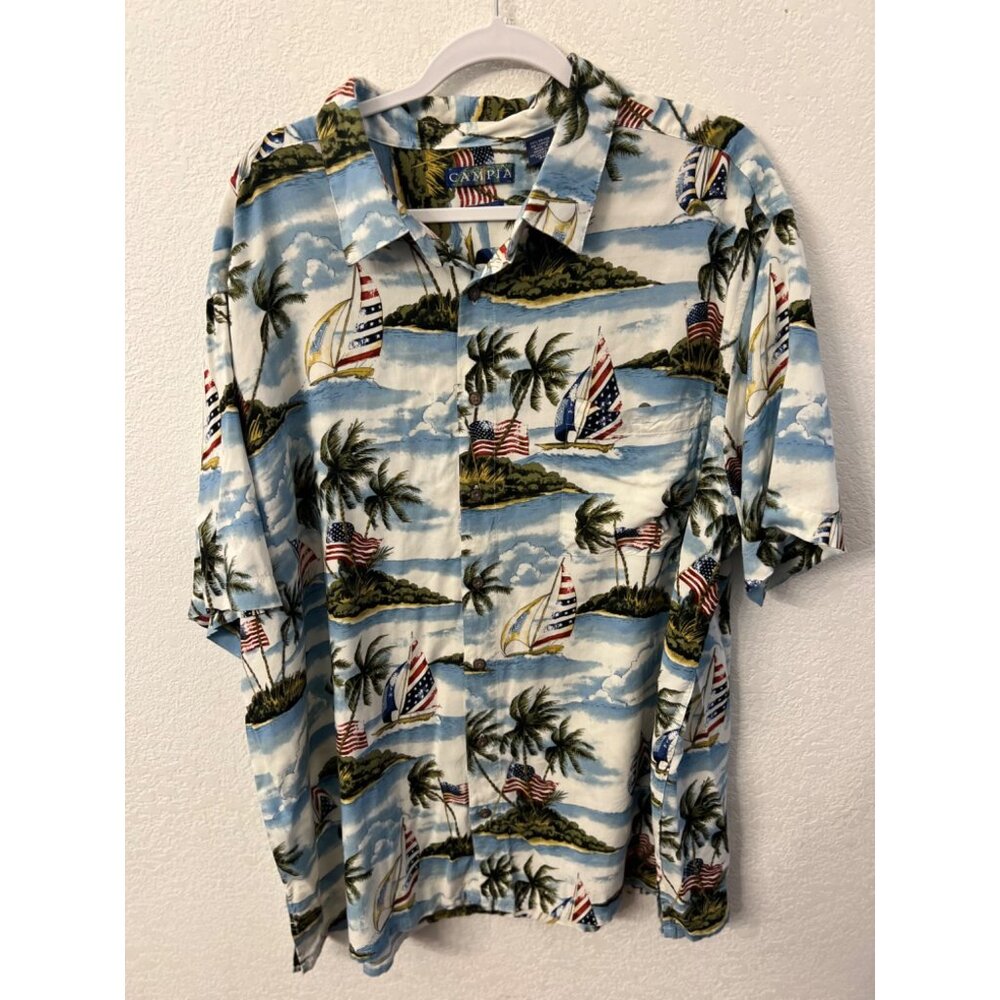 Campia Easy Care surfs up Hawaiian sailboat print shirt mens size 3XL